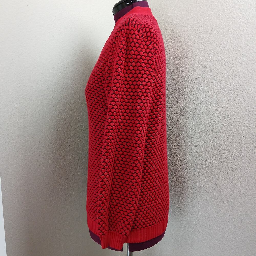 Karen Scott Red & Black Puff Knit Henley Sweater M silver metal clasps V-neck LS - Picture 3 of 16